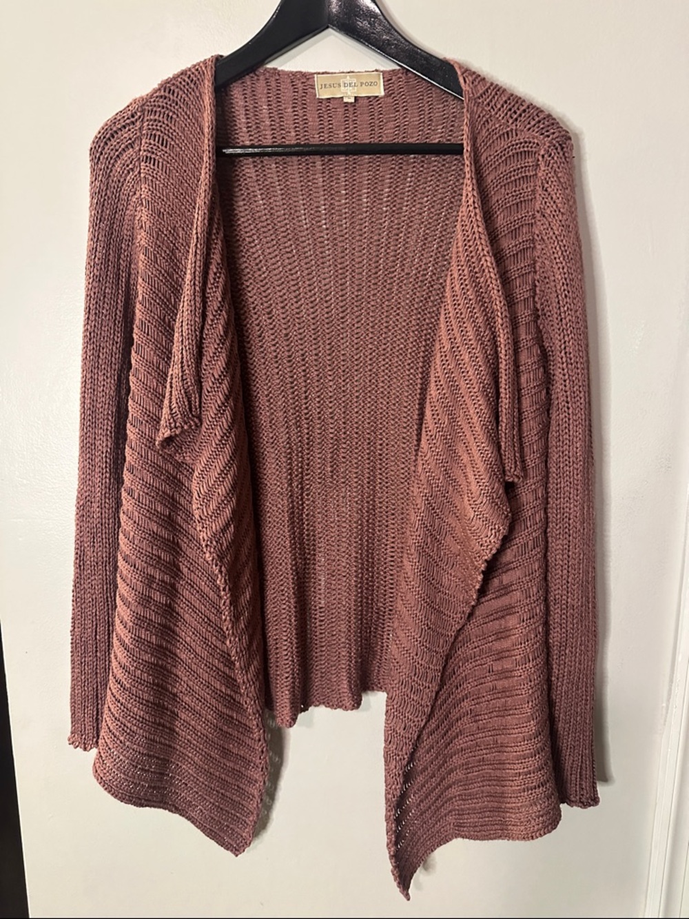 Spanish Designer Jesus Del Pozo Mauve Open-Front Knit Cardigan Sweater, Large